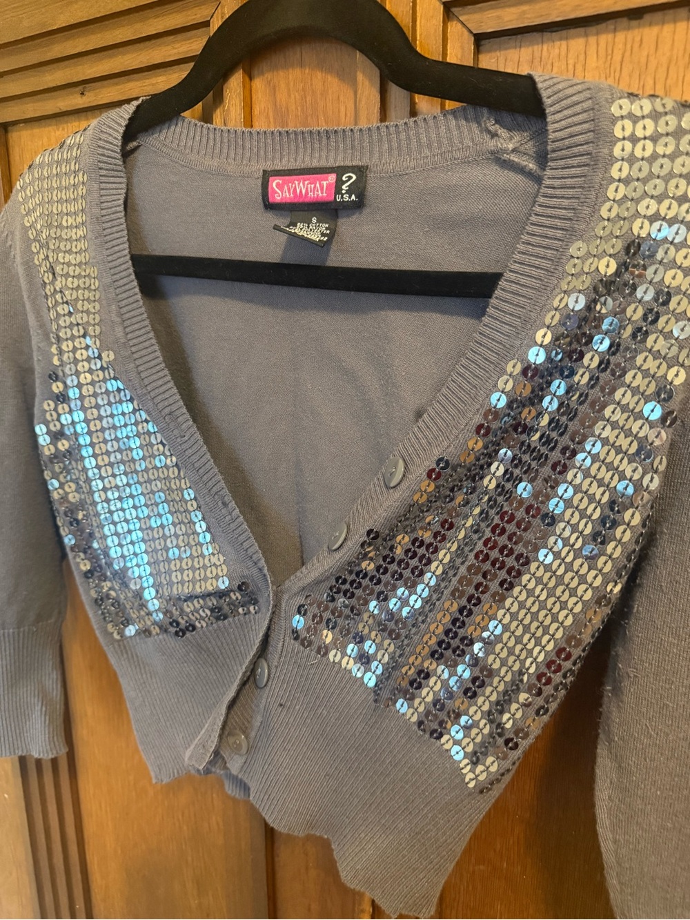 Say What? Gray Sequin Accent Crop Cardigan